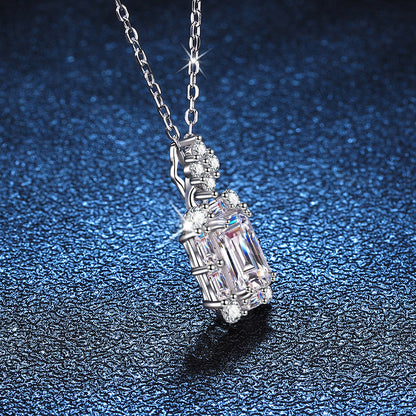 s925Silver Necklace1Carat Moissanite Cube Sugar Pendant Emerald Cut Redean Cut Moissanite Necklace