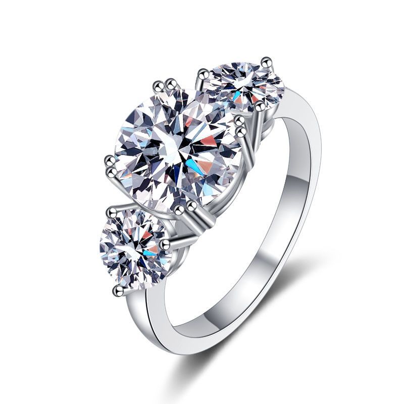 s925 sterling silver ring female ring platinum plated three-life stone luxury 3 carat moissanite ring