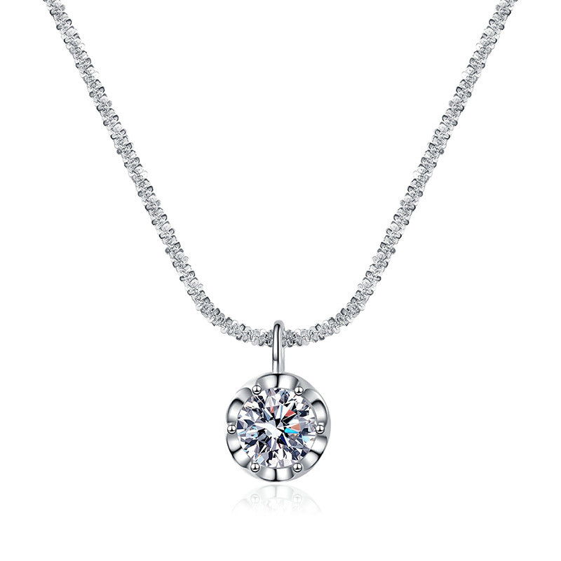 s925Sterling Silver Pendant Diamond Necklace Shining Crown Cauliflower Necklace1Carat2Carat D Color Moissanite Necklace