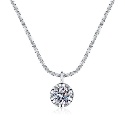 s925Sterling Silver Pendant Diamond Necklace Shining Crown Cauliflower Necklace1Carat2Carat D Color Moissanite Necklace