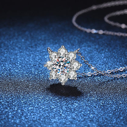 s925Sterling Silver Pendant Diamond Necklace Eight Petals SUNFLOWER Snowflake Necklace for Women1Carat Moissanite Necklace