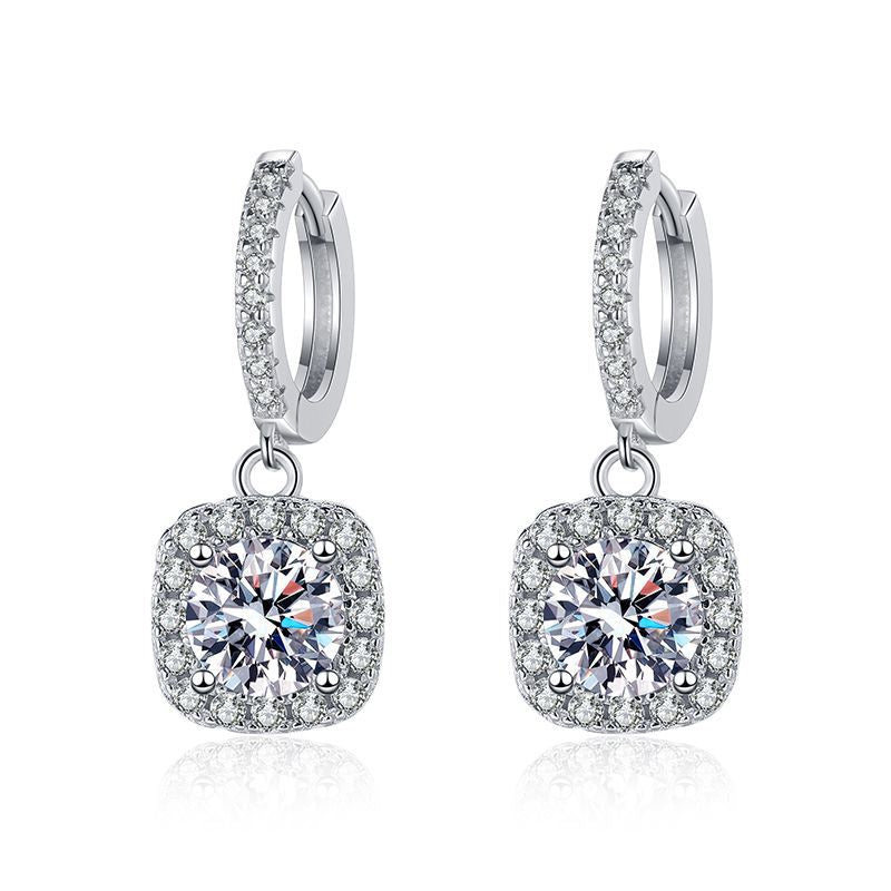 Moissanite earrings s925 silver moissanite earrings ladies classic square wrap earrings