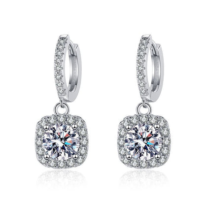 Moissanite earrings s925 silver moissanite earrings ladies classic square wrap earrings