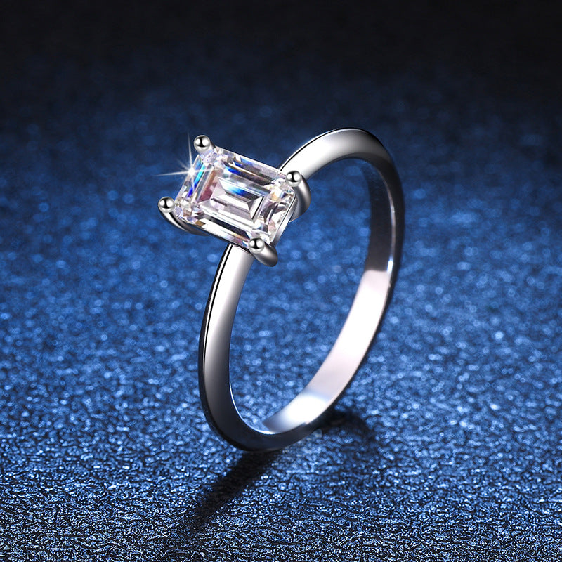 s925Sterling Silver Ring Moissanite Ring D Color1Carat Emerald Cut Redean Cut Moissanite Ring