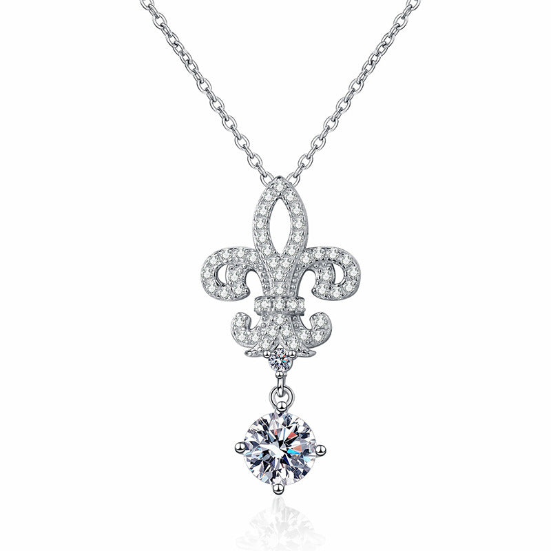 s925Sterling Silver Pendant Moissanite Necklace Crown Queen Flower-De-Luce High-Grade Sense1Carat D Color Diamond Necklace