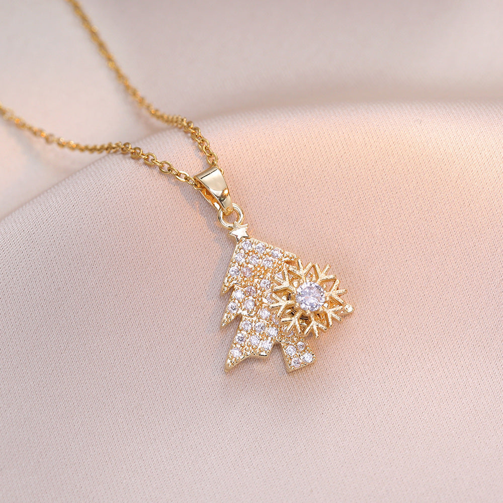 Rotatable Snowflake Christmas Tree Micro-Inlaid Full Diamond Fashion Christmas Clavicle Chain