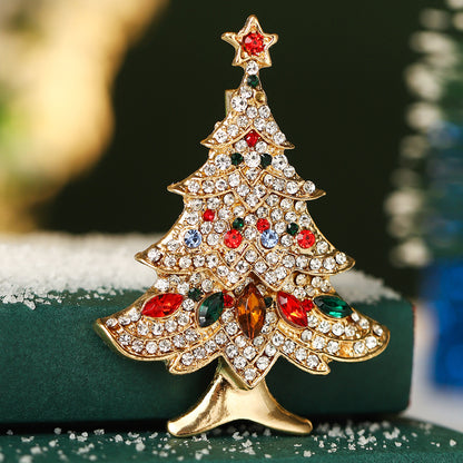 Cartoon Brooch Creative Design Diamond-Embedded Tree Christmas Eve Fruit Crutch Holiday Christmas Brooch