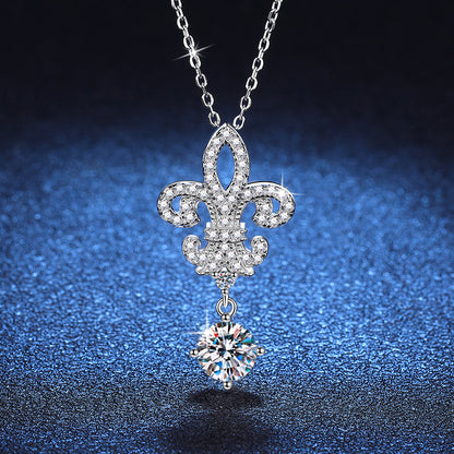 s925Sterling Silver Pendant Moissanite Necklace Crown Queen Flower-De-Luce High-Grade Sense1Carat D Color Diamond Necklace