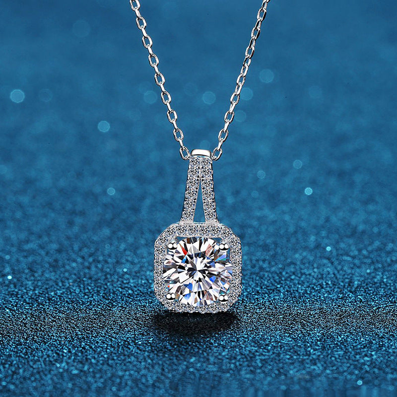 s925 silver moissanite necklace moissanite princess bag pendant micro inlaid platinum plated clavicle chain