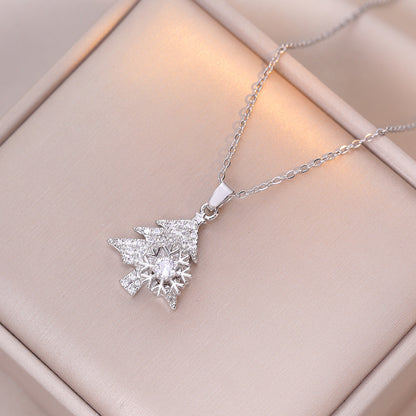 Rotatable Snowflake Christmas Tree Micro-Inlaid Full Diamond Fashion Christmas Clavicle Chain