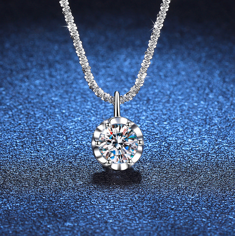 s925Sterling Silver Pendant Diamond Necklace Shining Crown Cauliflower Necklace1Carat2Carat D Color Moissanite Necklace