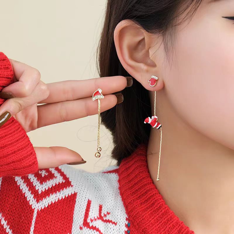 Santa Claus Earrings Christmas Series Christmas Tree Earrings Special-Interest Design Asymmetric Holiday Atmosphere Earrings