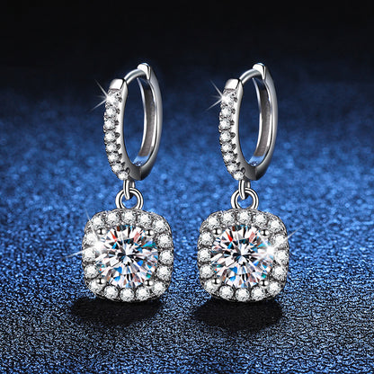 Moissanite earrings s925 silver moissanite earrings ladies classic square wrap earrings