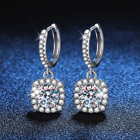 Moissanite earrings s925 silver moissanite earrings ladies classic square wrap earrings