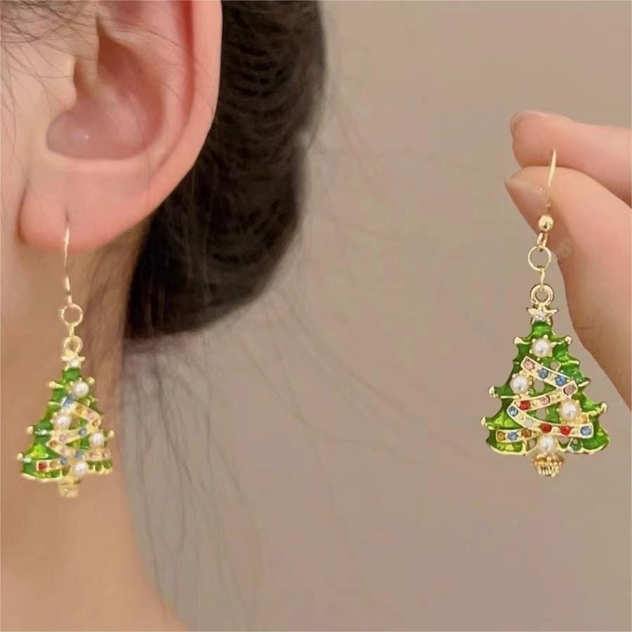 Santa Claus Earrings Christmas Series Christmas Tree Earrings Special-Interest Design Asymmetric Holiday Atmosphere Earrings