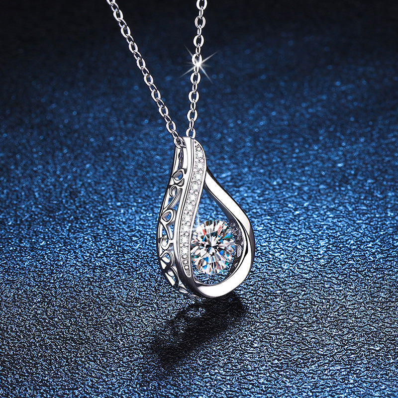 s925 sterling silver pendant moissanite necklace 1 carat Korean version of the smart water drop moissanite necklace