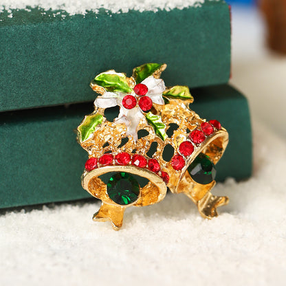 Cartoon Brooch Creative Design Diamond-Embedded Tree Christmas Eve Fruit Crutch Holiday Christmas Brooch