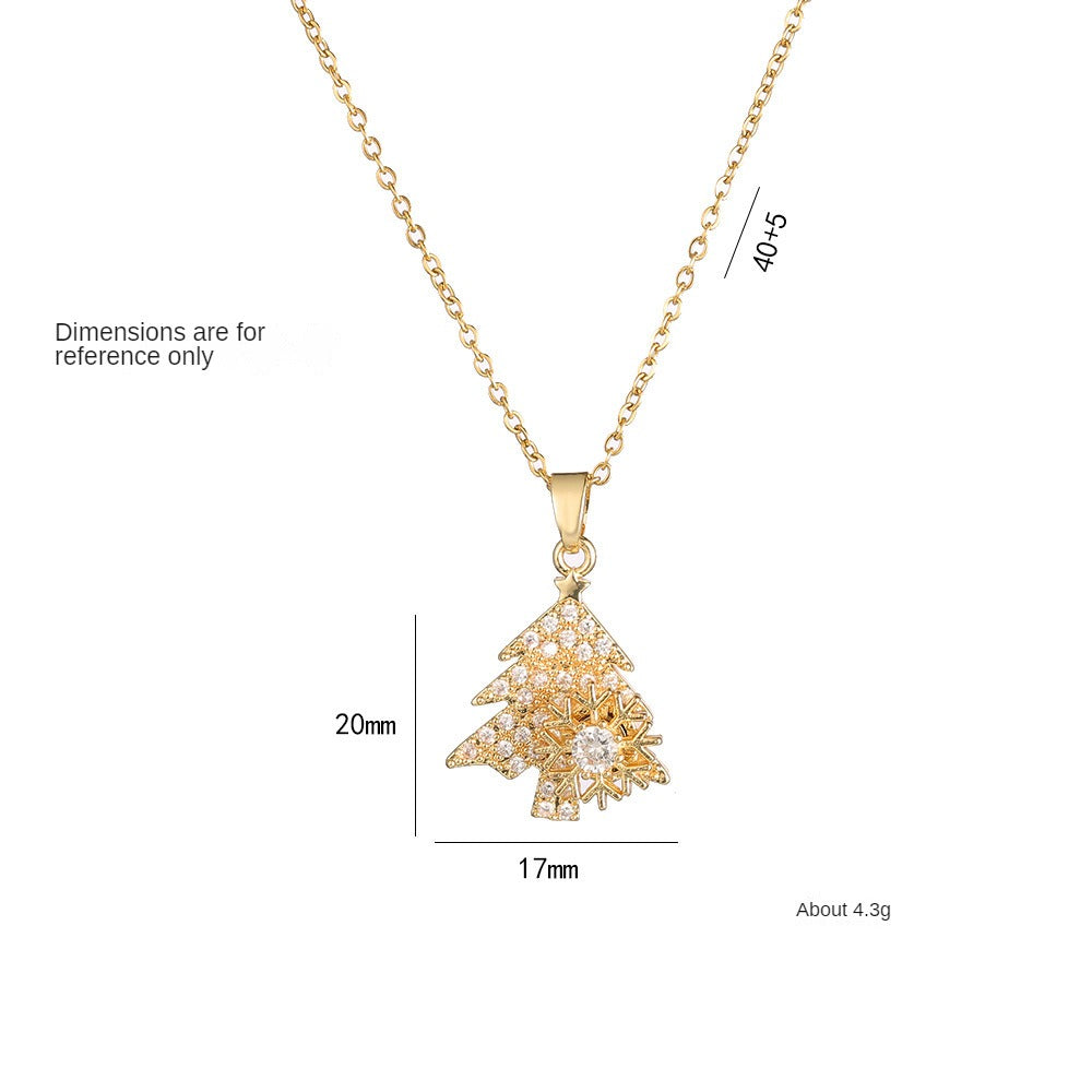 Rotatable Snowflake Christmas Tree Micro-Inlaid Full Diamond Fashion Christmas Clavicle Chain