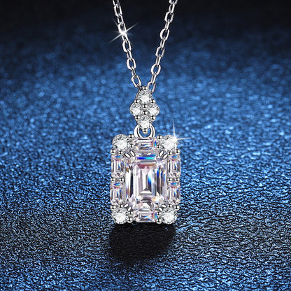 s925Silver Necklace1Carat Moissanite Cube Sugar Pendant Emerald Cut Redean Cut Moissanite Necklace