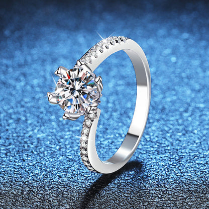 s925 sterling silver 1 carat D color moissanite ring light luxury micro inlaid rocker snowflake moissanite ring female