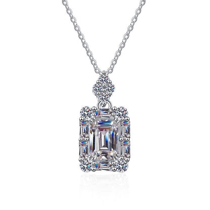 s925Silver Necklace1Carat Moissanite Cube Sugar Pendant Emerald Cut Redean Cut Moissanite Necklace