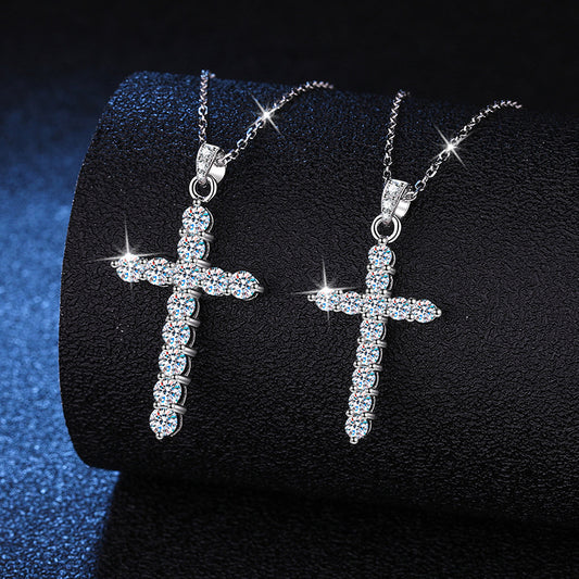 s925 women's sterling silver pendant simple fashion cross pendant moissanite D color diamond necklace