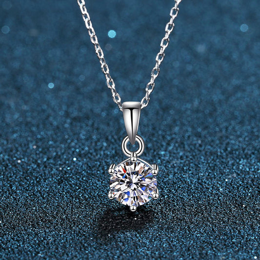 s925 sterling silver moissanite pendant female classic six-claw moissanite 1 carat necklace female clavicle chain