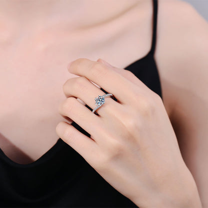 s925 sterling silver 1 carat D color moissanite ring light luxury micro inlaid rocker snowflake moissanite ring female