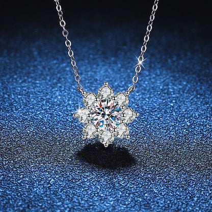 s925Sterling Silver Pendant Diamond Necklace Eight Petals SUNFLOWER Snowflake Necklace for Women1Carat Moissanite Necklace