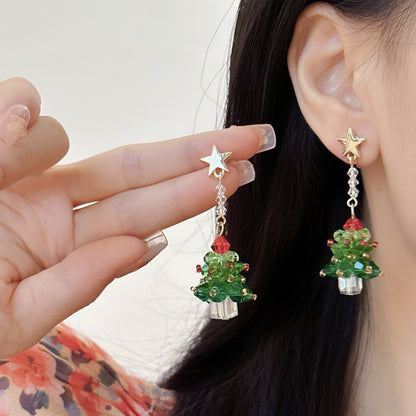 Santa Claus Earrings Christmas Series Christmas Tree Earrings Special-Interest Design Asymmetric Holiday Atmosphere Earrings