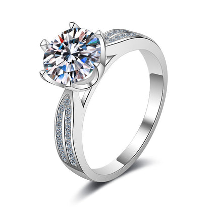 Moissanite s925Sterling Silver Platinum Plated Star Queen Female Ring1Carat2Carat D Color Moissanite Ring Female