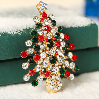 Cartoon Brooch Creative Design Diamond-Embedded Tree Christmas Eve Fruit Crutch Holiday Christmas Brooch