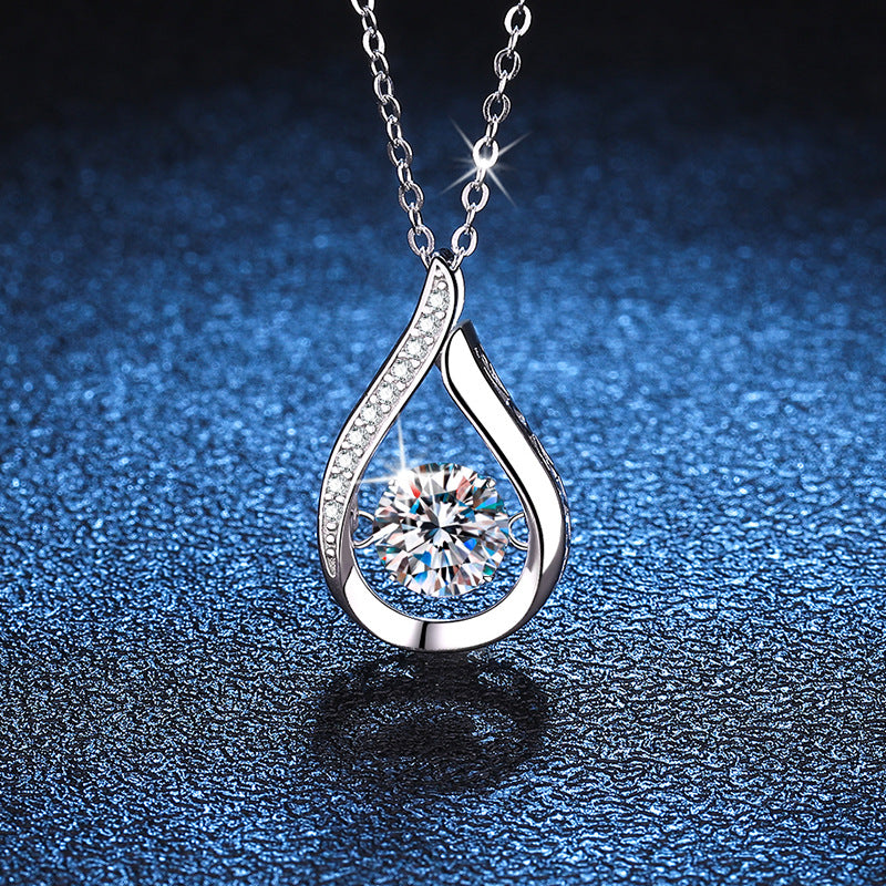 s925 sterling silver pendant moissanite necklace 1 carat Korean version of the smart water drop moissanite necklace