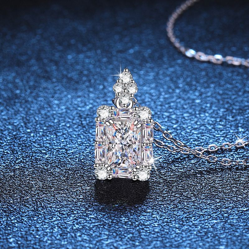 s925Silver Necklace1Carat Moissanite Cube Sugar Pendant Emerald Cut Redean Cut Moissanite Necklace