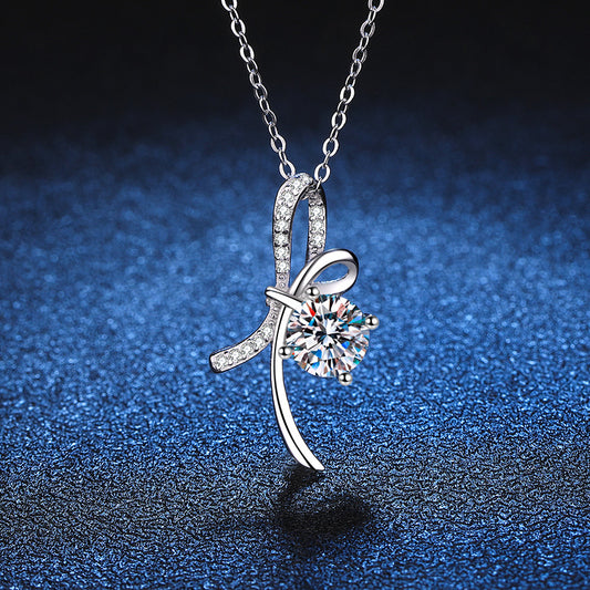 s925Women's Sterling Silver Pendant Plated pt950Diamond Necklace Light Luxury Bow1Carat D Color Moissanite Necklace