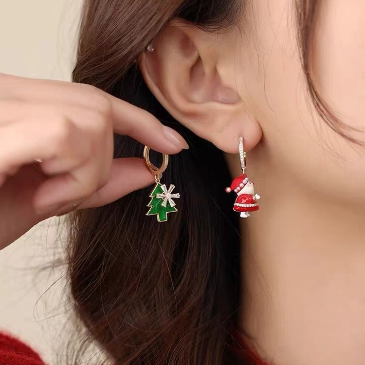 Christmas Tree Santa Claus Ear Clip Festival Atmosphere Temperament Personality Red Festive Ear Clip