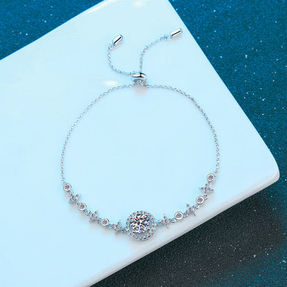 Moissanite 1 carat bracelet s925 silver bracelet round star and moon bracelet