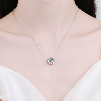 s925Sterling Silver Pendant Diamond Necklace Eight Petals SUNFLOWER Snowflake Necklace for Women1Carat Moissanite Necklace