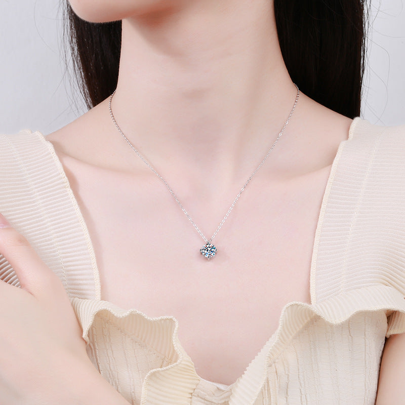 s925 sterling silver necklace moissanite necklace 50 points 1 carat simple four-claw moissanite clavicle chain