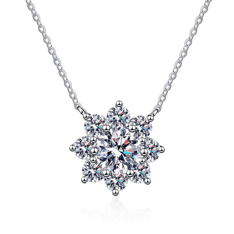 s925Sterling Silver Pendant Diamond Necklace Eight Petals SUNFLOWER Snowflake Necklace for Women1Carat Moissanite Necklace