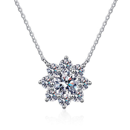 s925Sterling Silver Pendant Diamond Necklace Eight Petals SUNFLOWER Snowflake Necklace for Women1Carat Moissanite Necklace