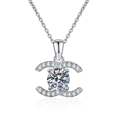 s925 women's sterling silver necklace moissanite classic high-end 1 carat D color moissanite necklace for women