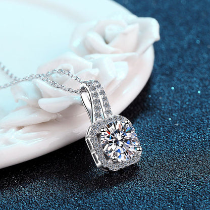 s925 silver moissanite necklace moissanite princess bag pendant micro inlaid platinum plated clavicle chain