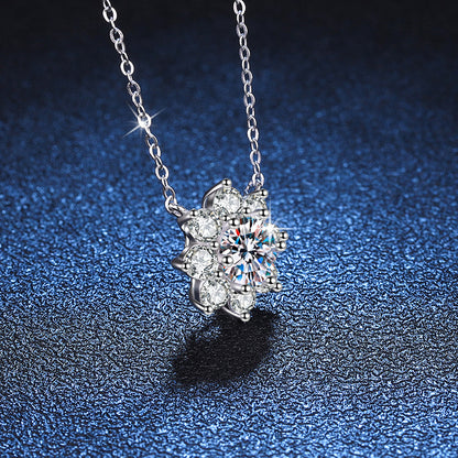 s925Sterling Silver Pendant Diamond Necklace Eight Petals SUNFLOWER Snowflake Necklace for Women1Carat Moissanite Necklace