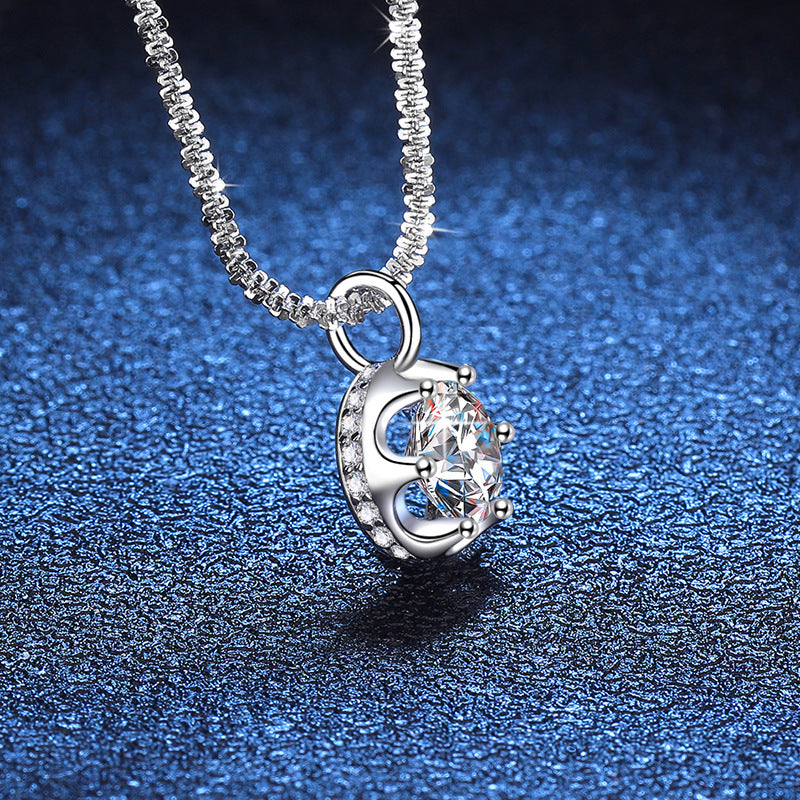 s925Sterling Silver Pendant Diamond Necklace Shining Crown Cauliflower Necklace1Carat2Carat D Color Moissanite Necklace