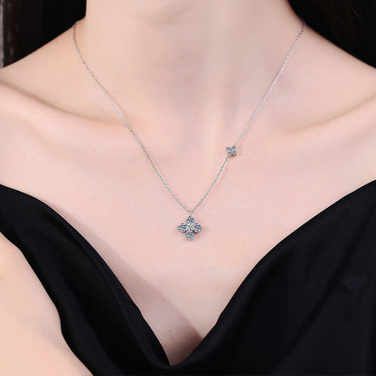 s925Sterling Silver Necklace Moissanite Pendant High-Grade Clover Clavicle Chain1.2Carat Moissanite Necklace for Women